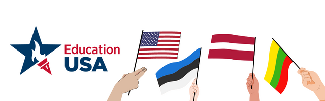 EducationUSA logo and USA and Baltic country flags